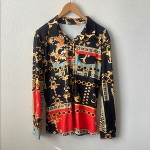 Colorful Baroque Print Long Sleeve Shirt